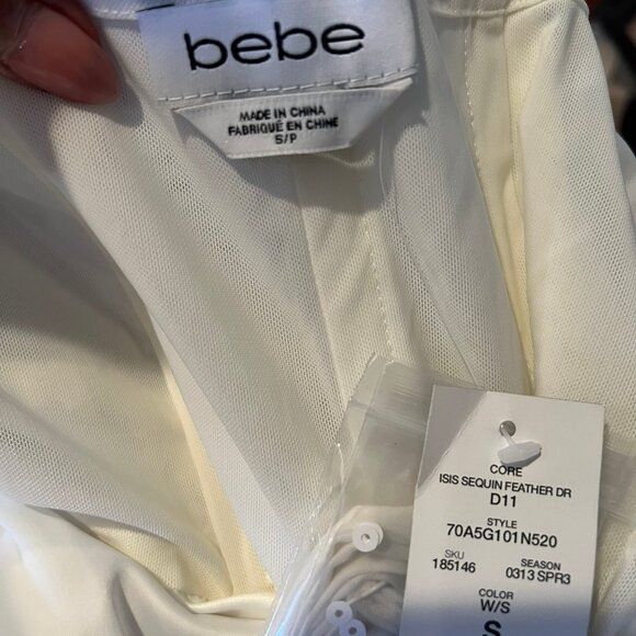 Y2K NWT BEBE ISIS STRAPLESS SEQUIN FEATHER DRESS SIZE S SMALL - Picture 6 of 6